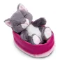 Preview: Nici Sleeping Pets Katze grau ca.12cm pinkes Körbchen