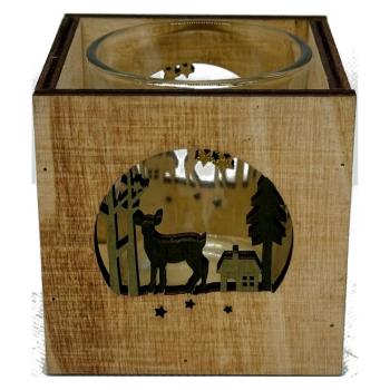 Goldbach Deko Windlicht aus Holz mit Ausstanzung und Glaseinsatz natur