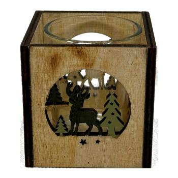 Goldbach Deko Windlicht aus Holz mit Ausstanzung und Glaseinsatz natur
