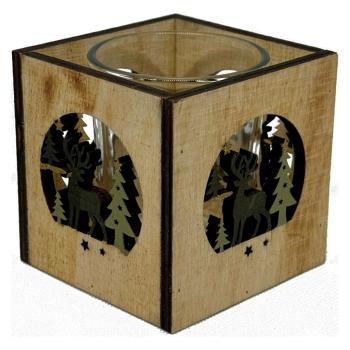 Goldbach Deko Windlicht aus Holz mit Ausstanzung und Glaseinsatz natur