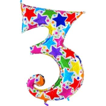 Grabo Designer Megaloon Holographic 40" Folienzahl Ziffer 3 - Colorful Stars