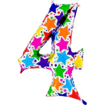 Grabo Designer Megaloon Holographic 40" Folienzahl Ziffer 4 - Colorful Stars