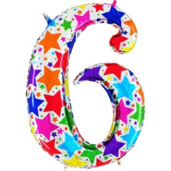 Grabo Designer Megaloon Holographic 40" Folienzahl Ziffer 6 - Colorful Stars