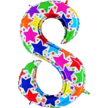 Grabo Designer Megaloon Holographic 40" Folienzahl Ziffer 8 - Colorful Stars