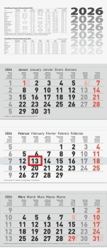 Brunnen Dreimonatskalender 32x74cm grau 2026