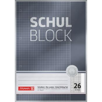 Brunnen Schulblock A4 Premium 50 Blatt kariert mit Rand Lineatur 26