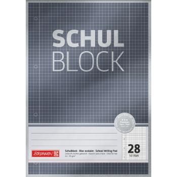 Brunnen Schulblock A4 Premium 50 Blatt kariert mit Randlinie Lineatur 28