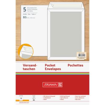 Brunnen 5 Stück Versandtasche B5 120g ohne Fenster mit Kartonrücken weiß