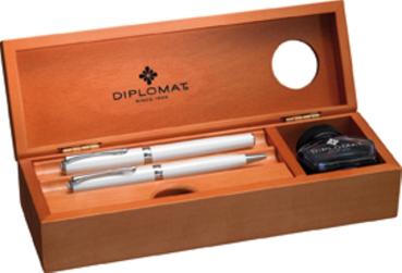 Preview: Diplomat Edelholzkassette Kirsche mit Tintenglas