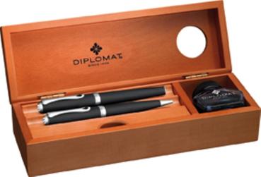 Preview: Diplomat Edelholzkassette Kirsche mit Tintenglas