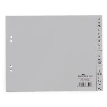 Durable Kunststoff-Register A4 PP teildeckend 20-teilig A-Z grau