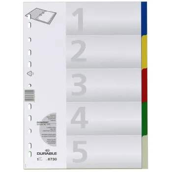 Preview: Durable Kunststoff-Register A4 PP 5-teilig blanko farbig