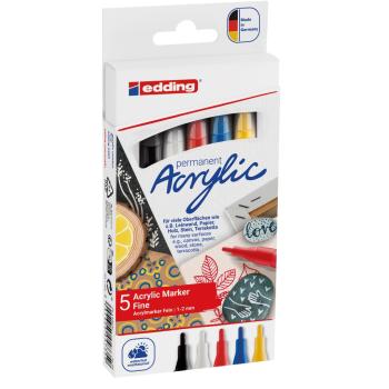 Preview: Edding 5300 Acrylmarker fein 5 Stück Basic-Set