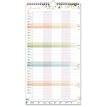 Preview: Häfft Familienplaner 5-spaltig 412x225mm 1S/1M Blattgold 2027