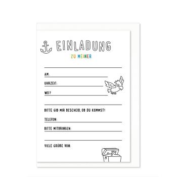 Preview: Komma³ Einladung A6 Kids Piraten zum Ausmalden 8 Stück