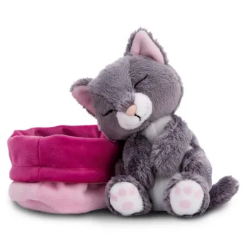 Preview: Nici Sleeping Pets Katze grau ca.12cm pinkes Körbchen