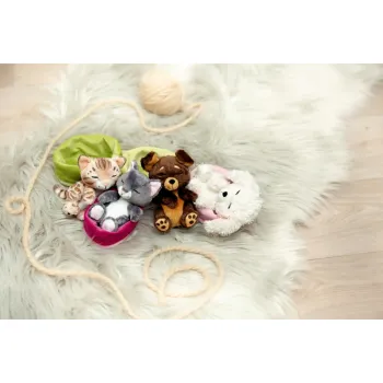 Nici Sleeping Pets Katze grau ca.12cm pinkes Körbchen