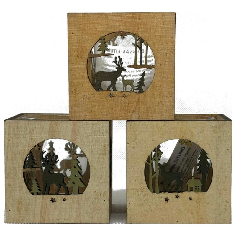 Goldbach Deko Windlicht aus Holz mit Ausstanzung und Glaseinsatz natur