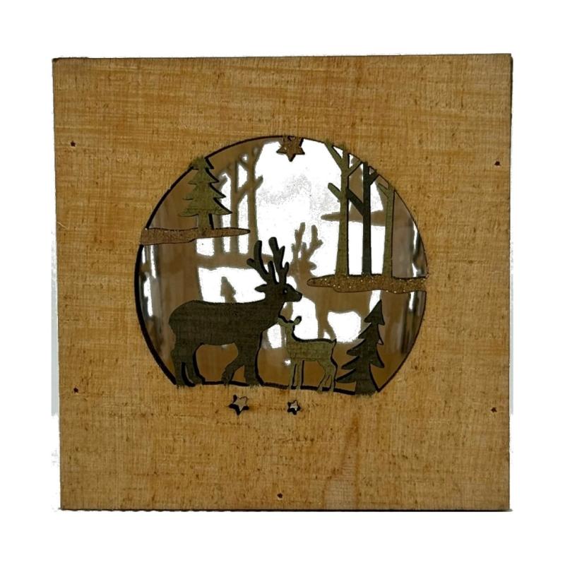 Goldbach Deko Windlicht aus Holz mit Ausstanzung und Glaseinsatz natur