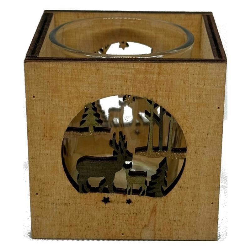 Goldbach Deko Windlicht aus Holz mit Ausstanzung und Glaseinsatz natur