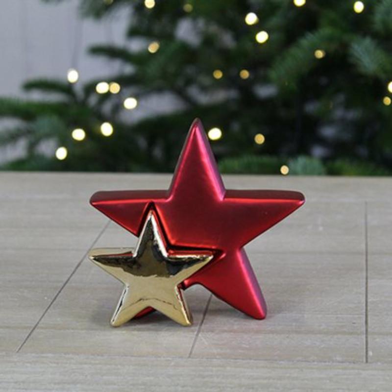 Goldbach Deko Doppelstern aus Porzellan rot/gold