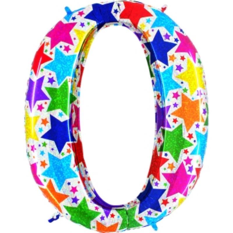 Grabo Designer Megaloon Holographic 40" Folienzahl Ziffer 0 - Colorful Stars