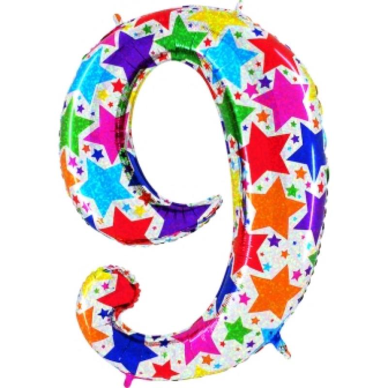Grabo Designer Megaloon Holographic 40" Folienzahl Ziffer 9 - Colorful Stars
