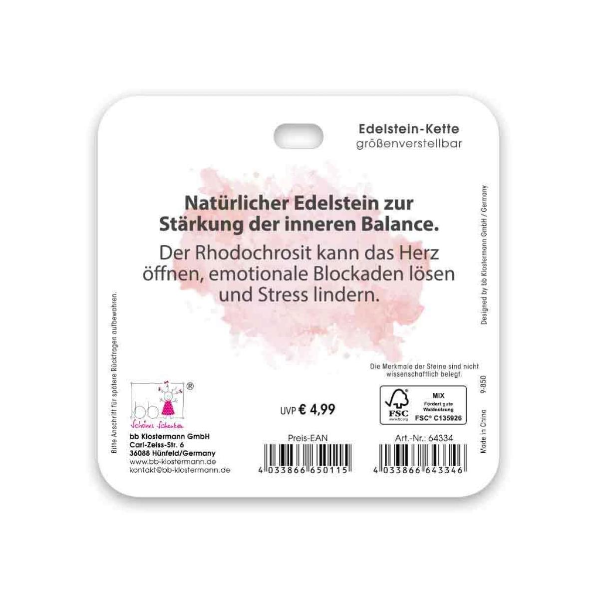 BB Edelstein Halskette Glaub an dich Rhodochrosit