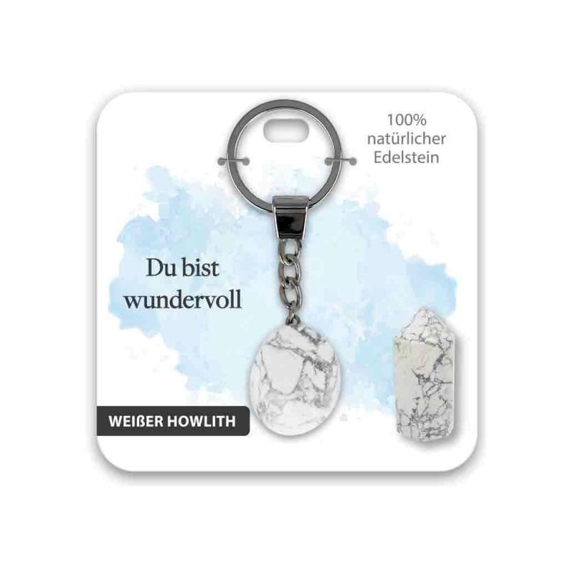BB Edelstein Schlüsselanhänger Du bist wundervoll weißer Howlith