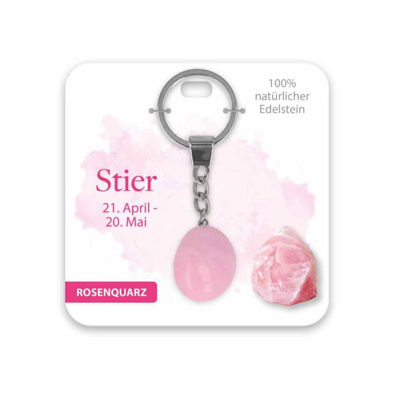 BB Edelstein Schlüsselanhänger Stier Rosenquarz