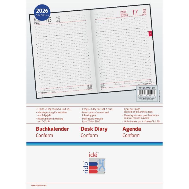 rido/idé Buchkalender Conform Balacron schwarz A4 1T/1S 2026