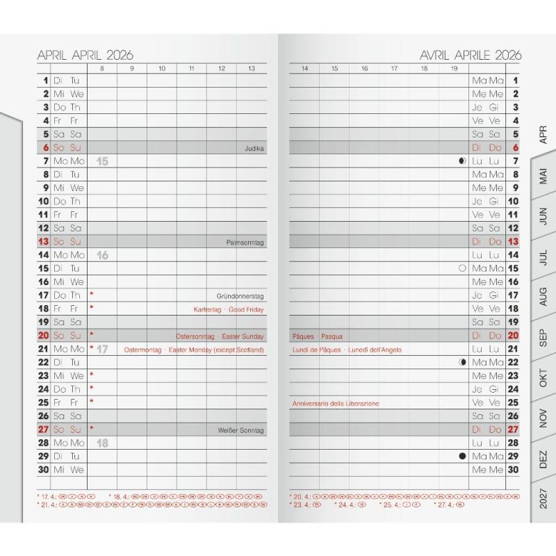 Brunnen Taschenkalender Einlage Mod.751 9x15cm 2S/1M 2026