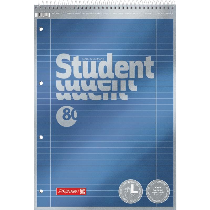 Brunnen Collegeblock A4 Student Premium 80 Blatt liniert Lineatur 27 - Spirale oben