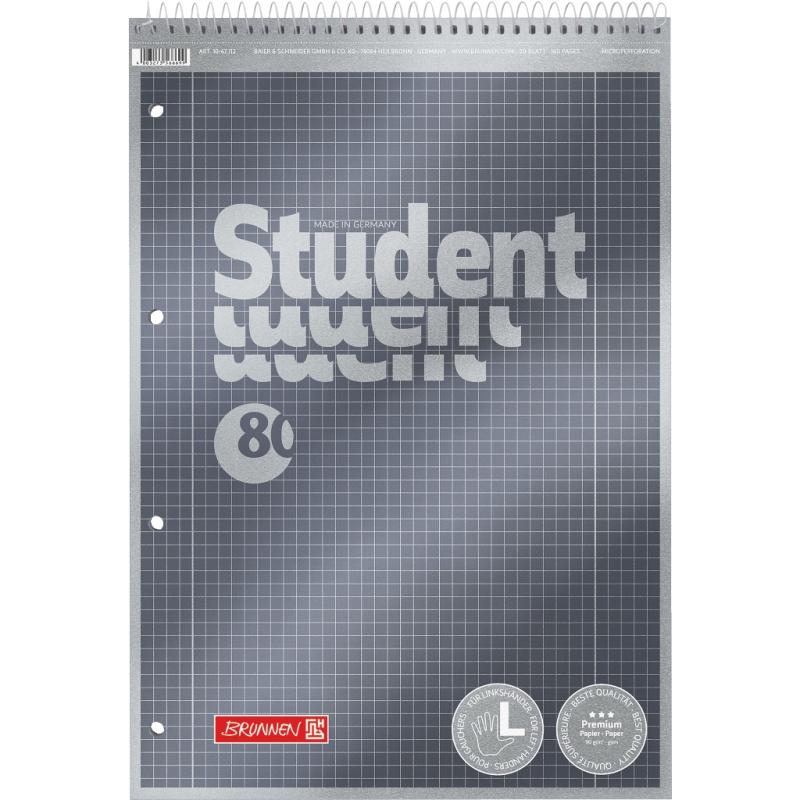 Brunnen Collegeblock A4 Student Premium 80 Blatt kariert Lineatur 28 - Spirale oben