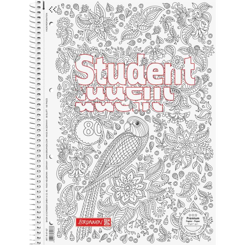 Brunnen Collegeblock A4 Student Premium 80 Blatt Lineatur 27 ZENart Papagei