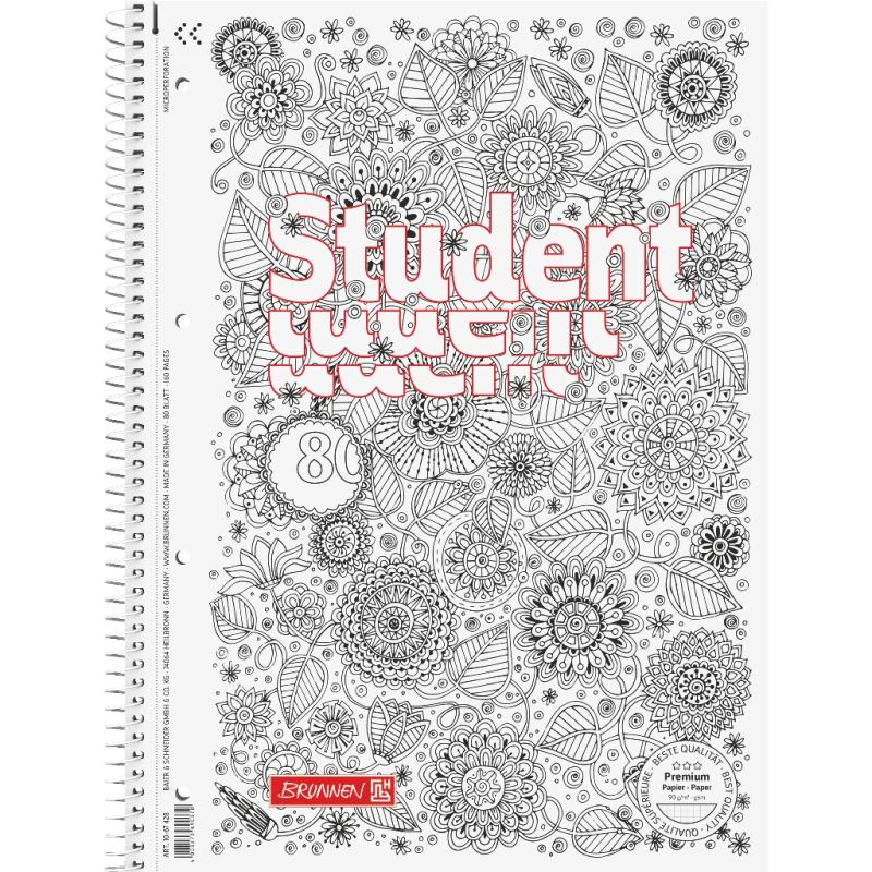 Brunnen Collegeblock A4 Student Premium 80 Blatt Lineatur 28 ZENart Floral