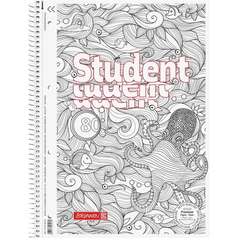 Brunnen Collegeblock A4 Student Premium 80 Blatt Lineatur 28 ZENart Krake