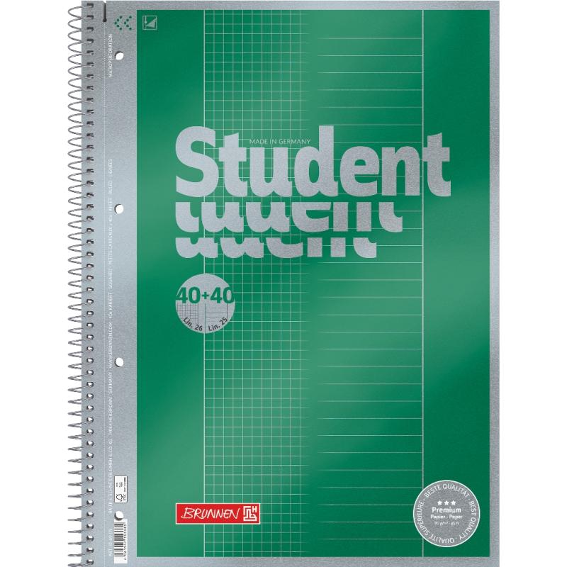 Brunnen Collegeblock A4 Student Premium 80 Blatt duo Lineatur 25 + 26