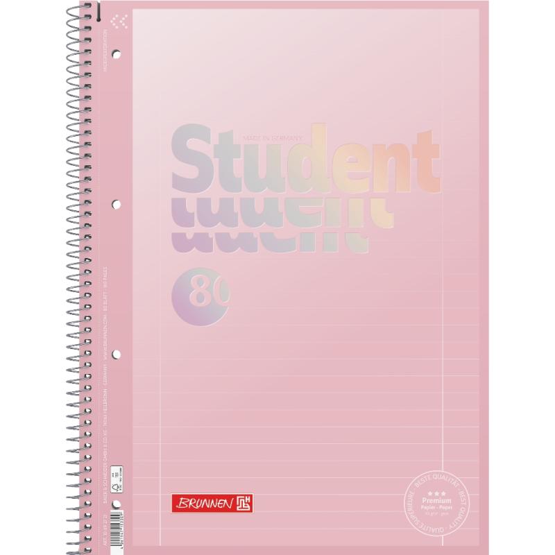 Brunnen Collegeblock A4 Student Premium 80 Blatt liniert Lineatur 27 pastellrosa
