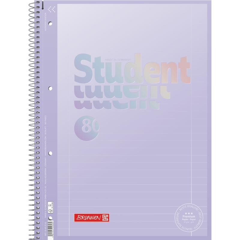 Brunnen Collegeblock A4 Student Premium 80 Blatt liniert Lineatur 27 pastelllila