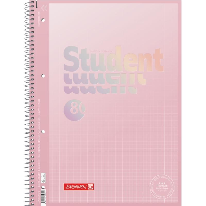 Brunnen Collegeblock A4 Student Premium 80 Blatt kariert Lineatur 28 pastellrosa