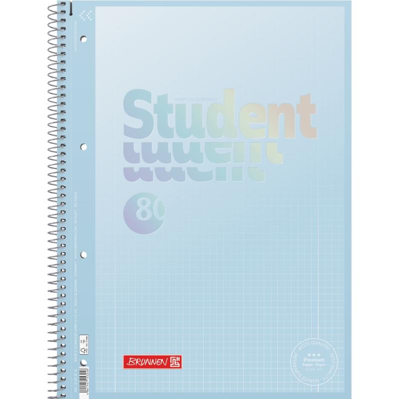 Brunnen Collegeblock A4 Student Premium 80 Blatt kariert Lineatur 28 pastellblau