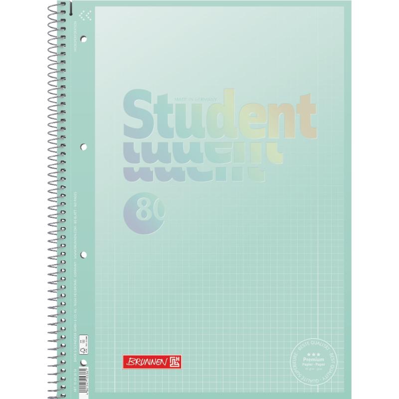 Brunnen Collegeblock A4 Student Premium 80 Blatt kariert Lineatur 28 pastellmint