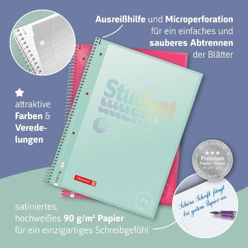 Brunnen Collegeblock A4 Student Premium 80 Blatt Lineatur 27 ZENart Papagei
