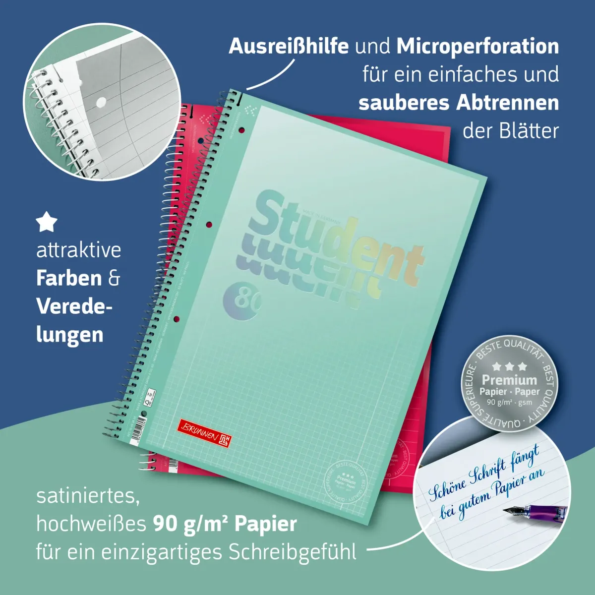 Brunnen Collegeblock A5 Student Premium 80 Blatt dotted