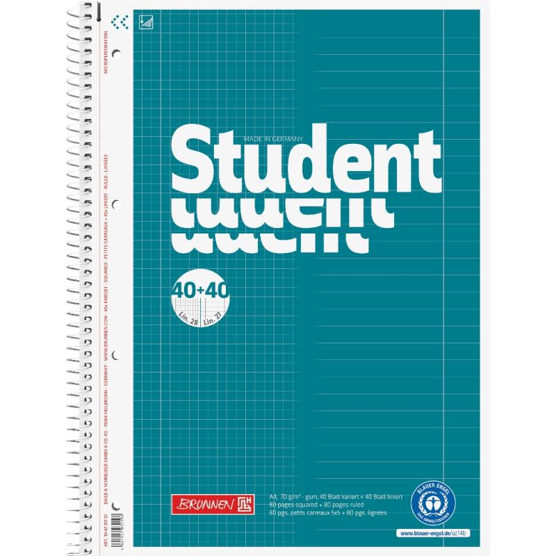 Brunnen Collegeblock A4 Student Recycling 80 Blatt Duo Lineatur 27 + 28