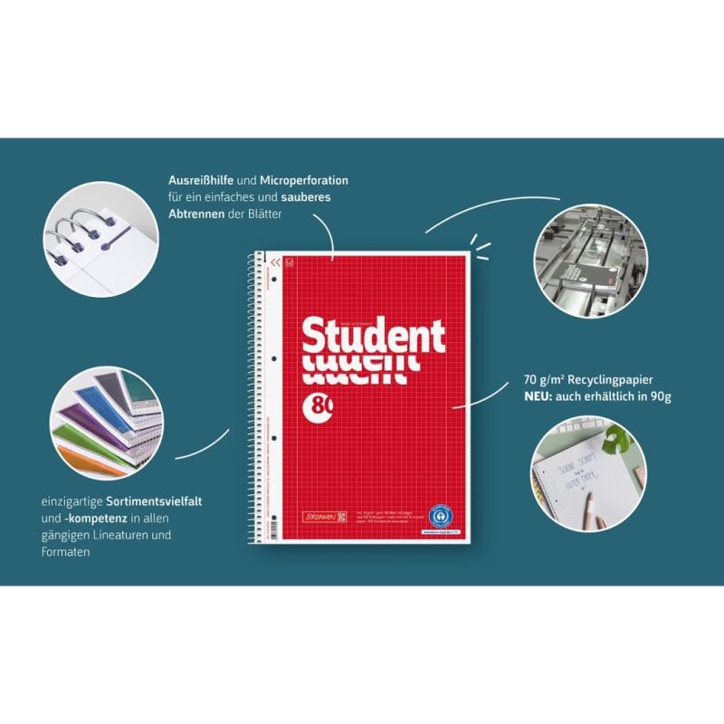 Brunnen Collegeblock A5 Student Recycling 80 Blatt liniert Lineatur 4