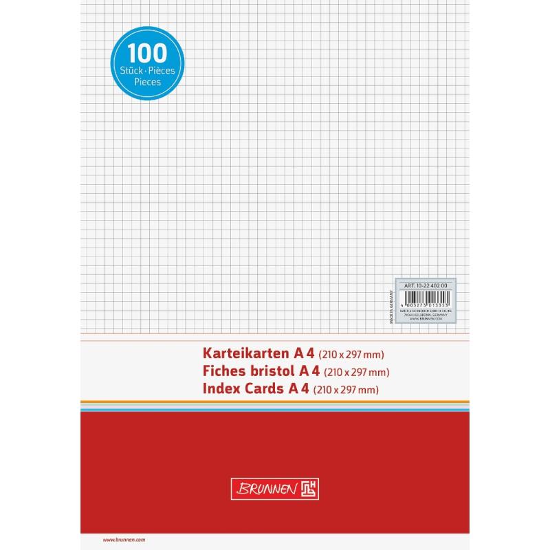Brunnen Karteikarten A4 kariert 100 Stück weiß