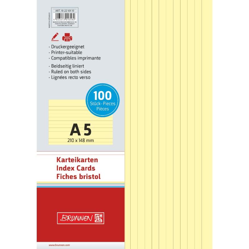 Brunnen Karteikarten A5 liniert 100 Stück gelb