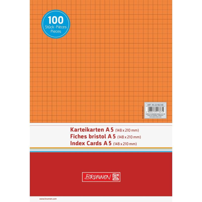 Brunnen Karteikarten A5 kariert 100 Stück orange